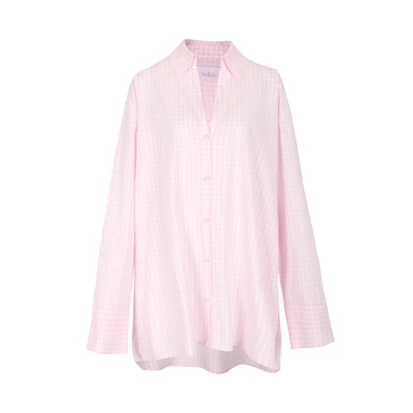 Selkie Gingham Plaid Pink Beach Blouse XXL - Picture 3 of 7